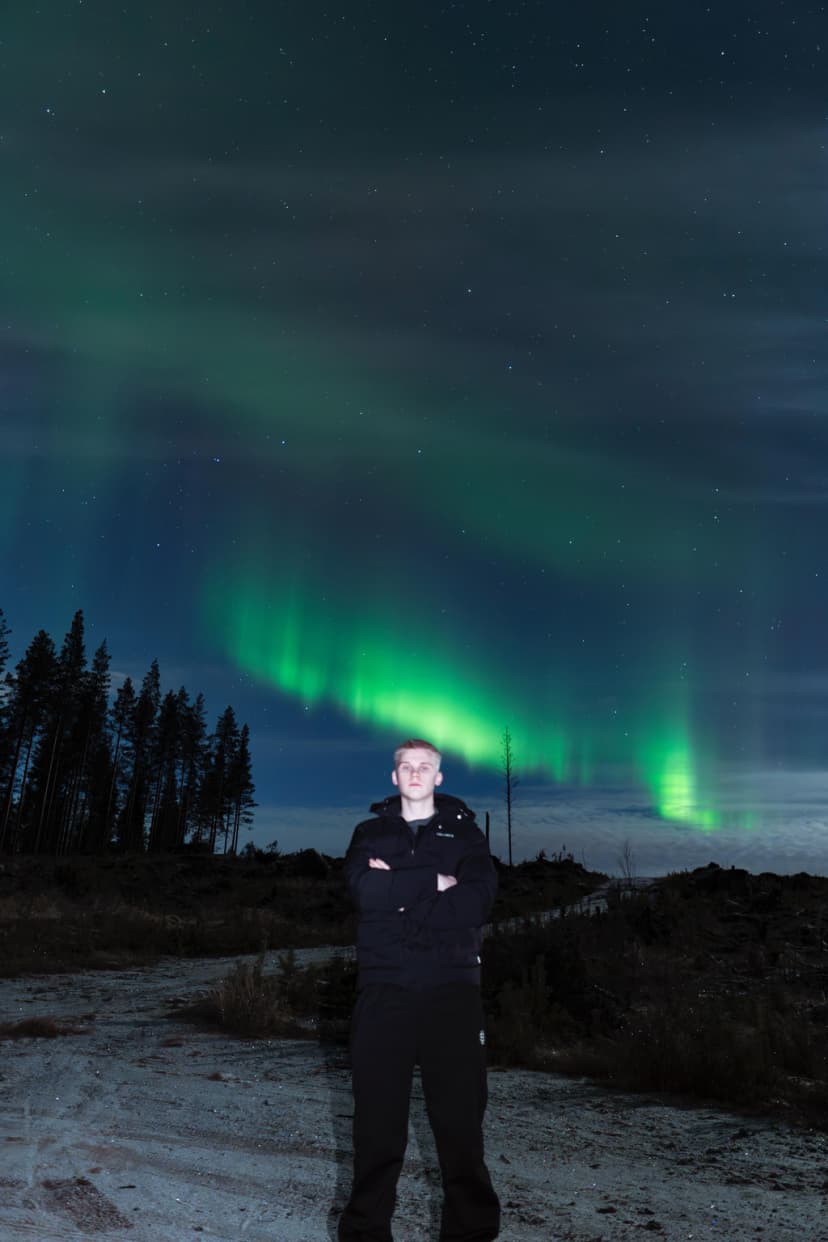 Ilari, your local guide, in the snowy outdoors.